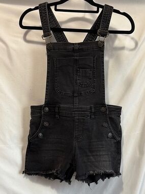 Black Denim Short Overalls